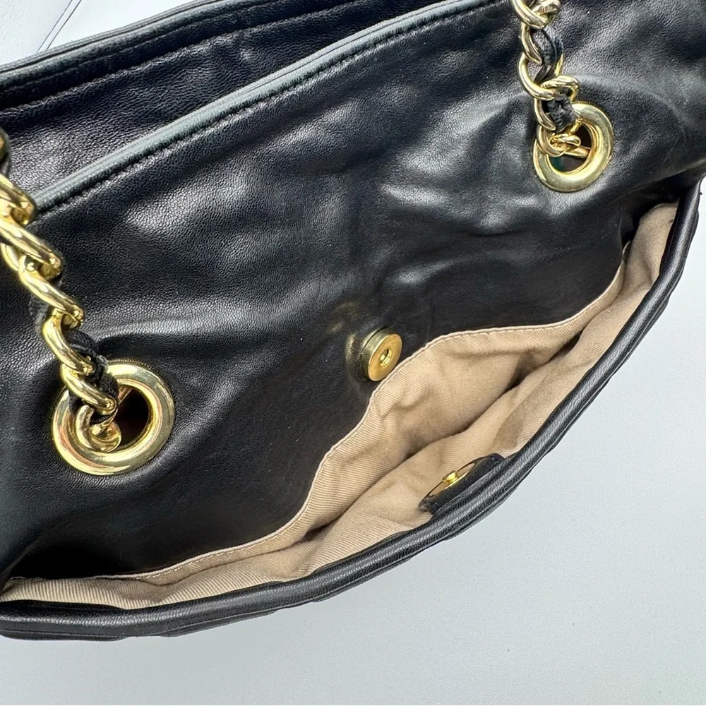 Talbots Quilted Genuine Leather Slouch Bag Tote Chain Strap Black - Picture 15 of 16